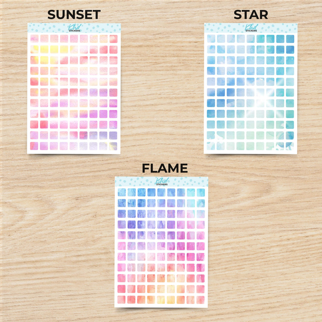 Medium Squares Planner Stickers, Watercolour Collection, Removable