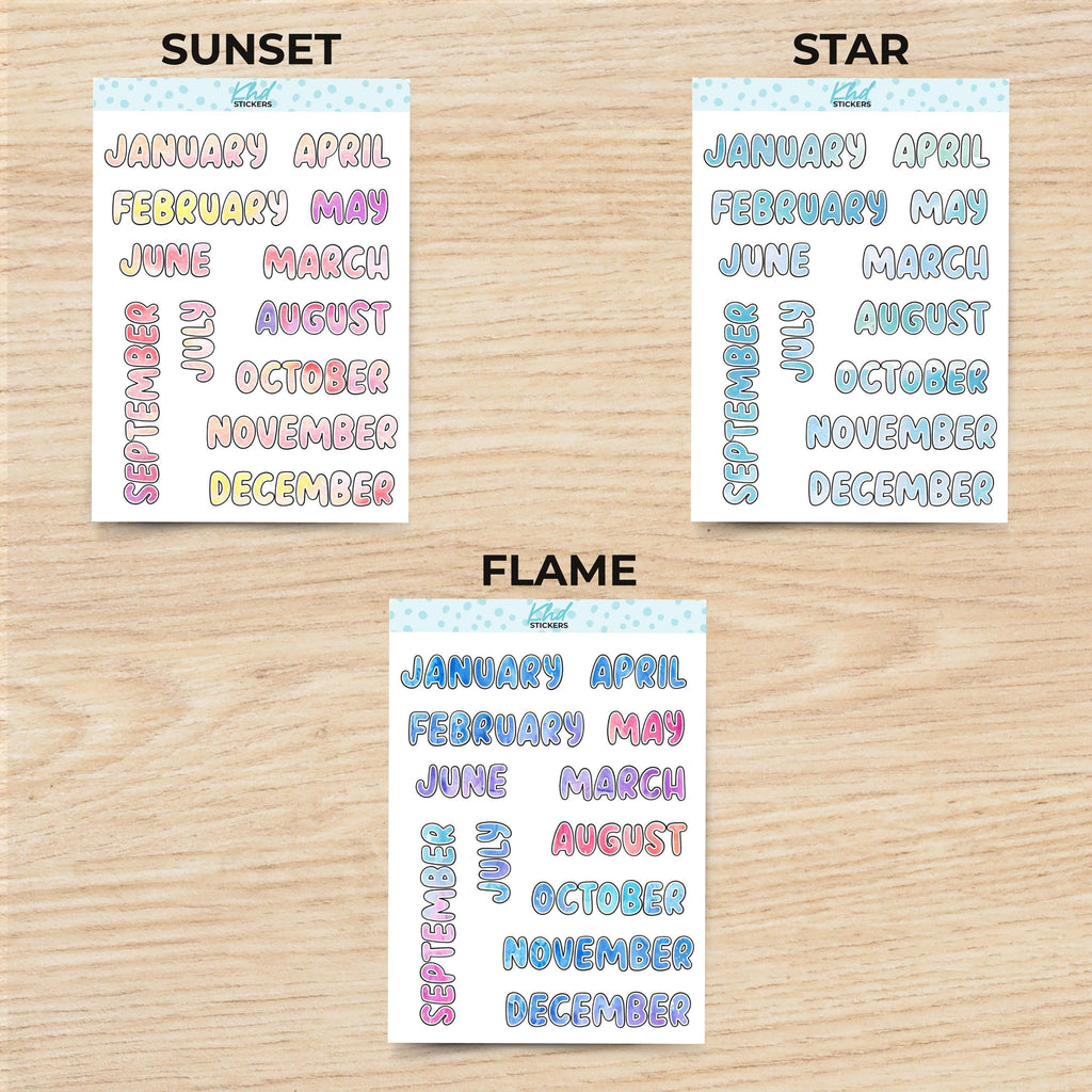 Watercolour Months of The Year Planner Stickers, Watercolour Collection, Removable