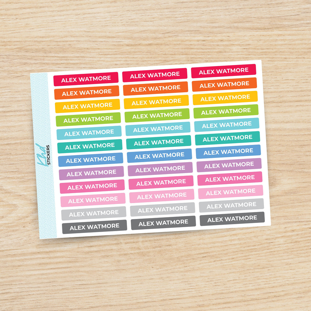 Name Labels, Personalised Stickers for Everyone, Assorted Colours and Designs in Store