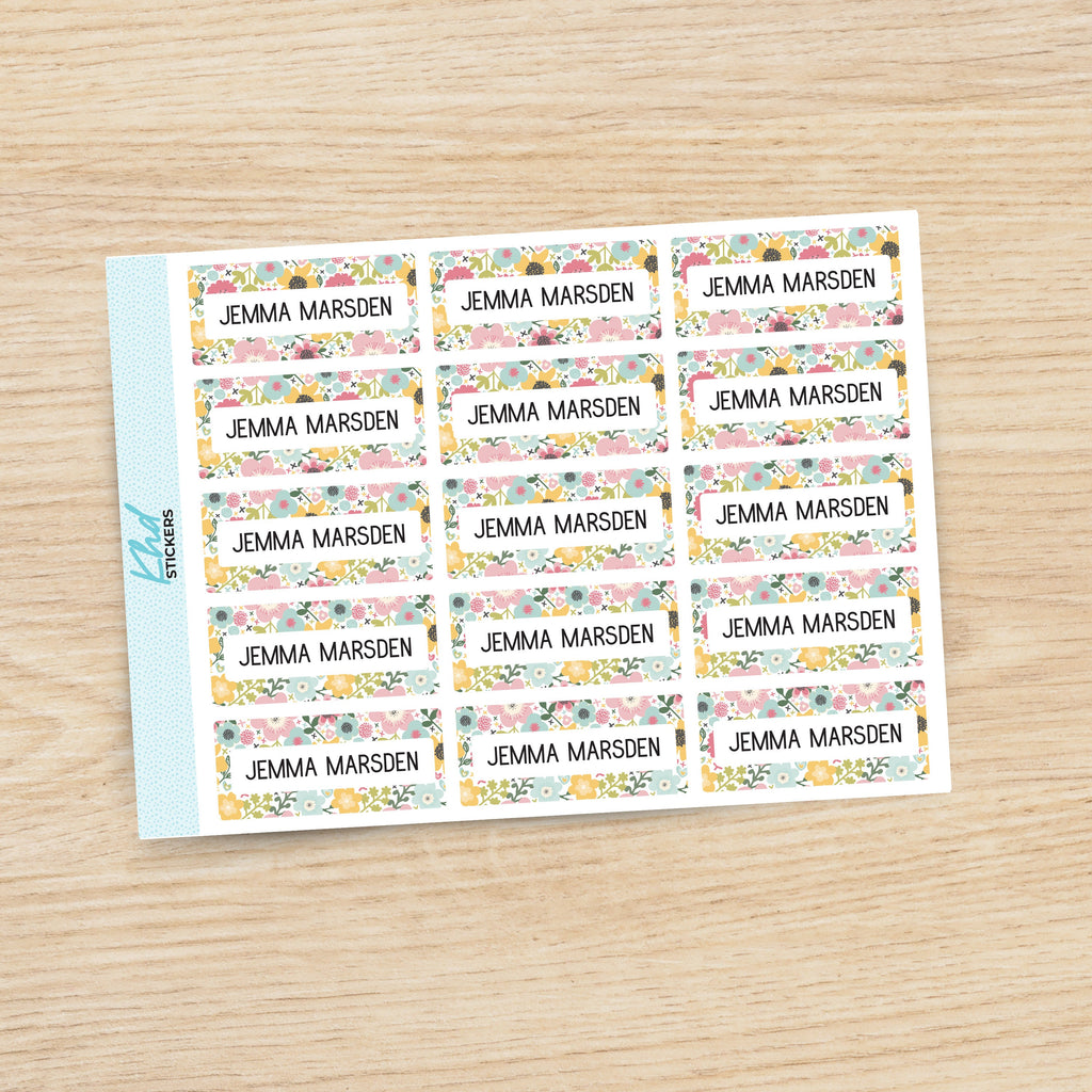 Floral Name Labels, Personalised Stickers for Everyone, Assorted Colours and Designs in Store