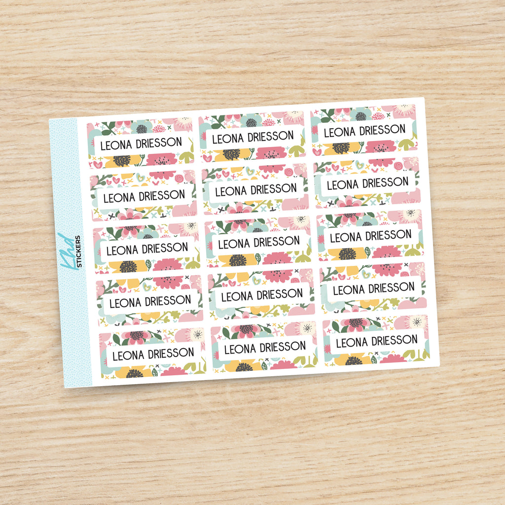 Floral Name Labels, Personalised Stickers for Everyone, Assorted Colours and Designs in Store