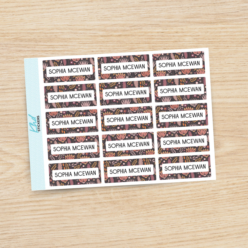 Floral Patterned Name Labels, Personalised Stickers for Everyone, Assorted Colours and Designs in Store