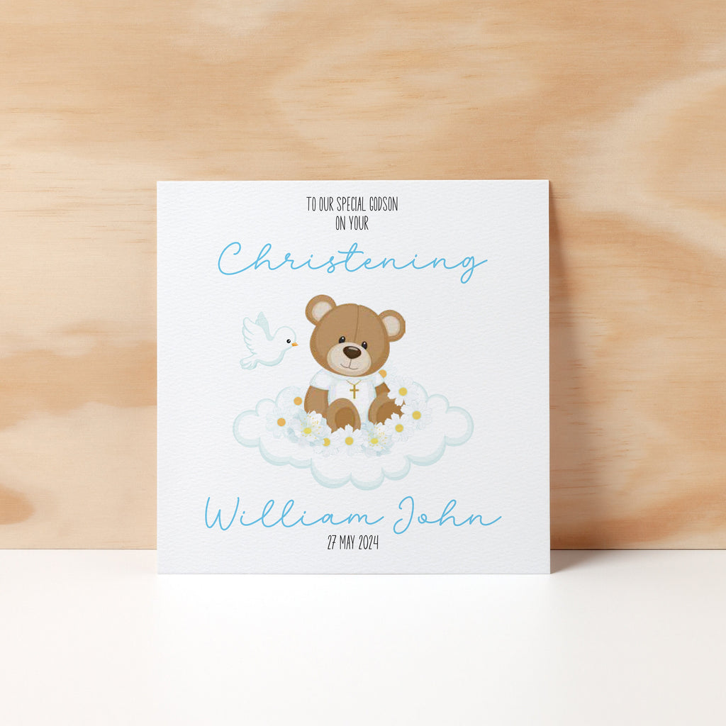 Personalised Christening Greeting Card, Godson or Goddaughter, Blue or Pink, Customised - Christening & Baptism - Greeting Cards