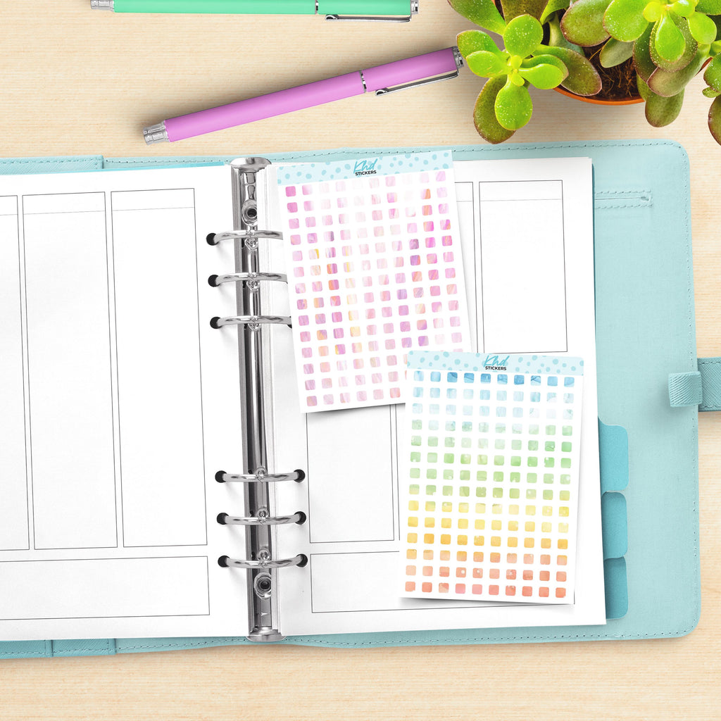 Watercolour Squares Planner Stickers, Removable