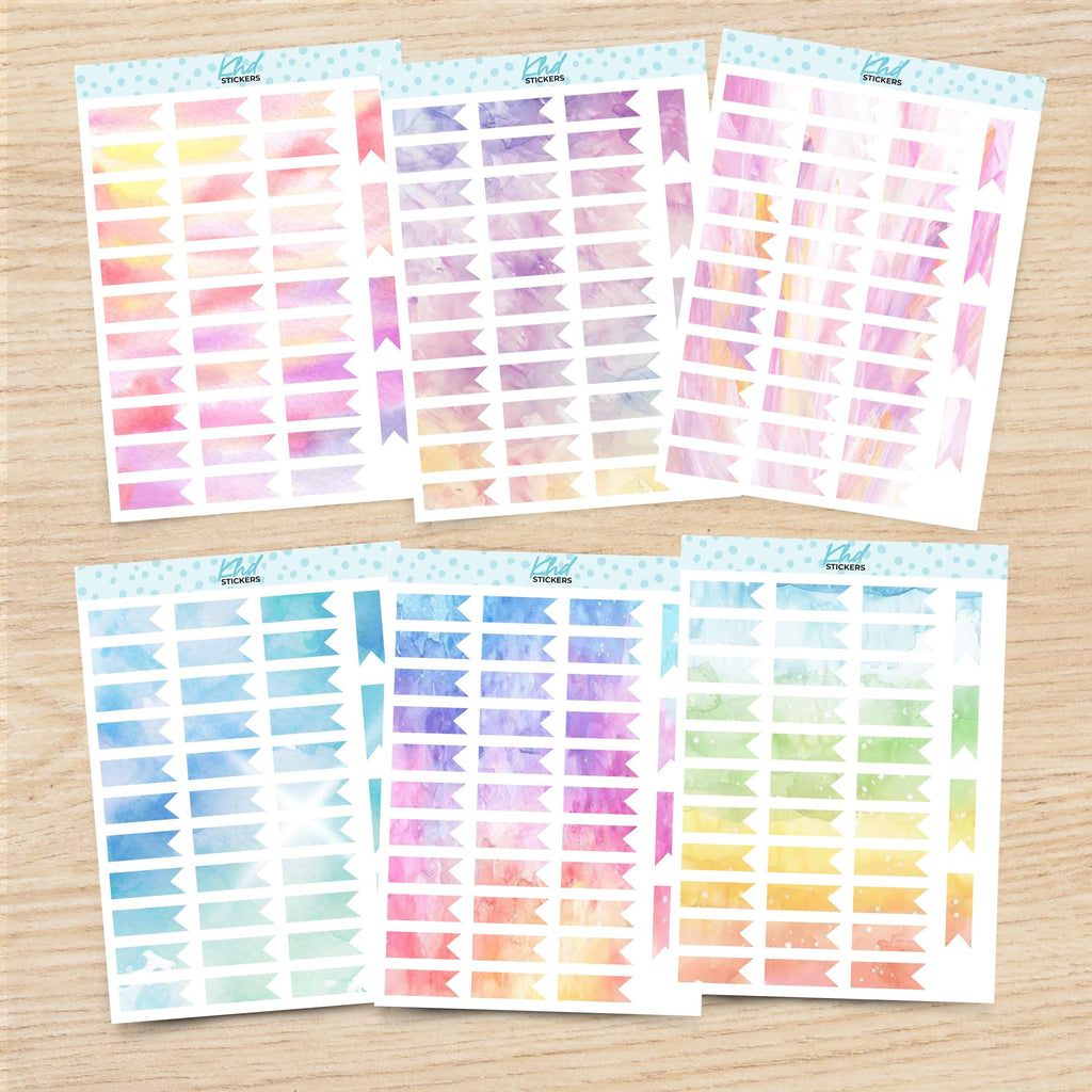 Watercolour Flags Planner Stickers, Watercolour Collection, Removable