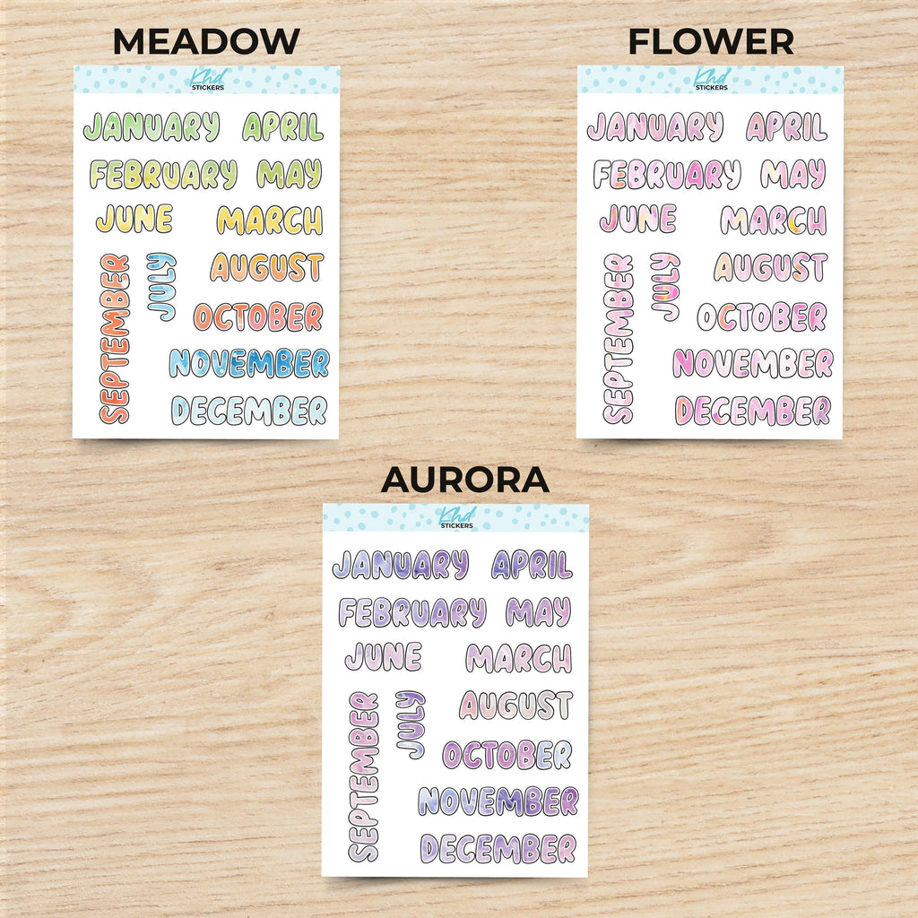 Watercolour Months of The Year Planner Stickers, Watercolour Collection, Removable