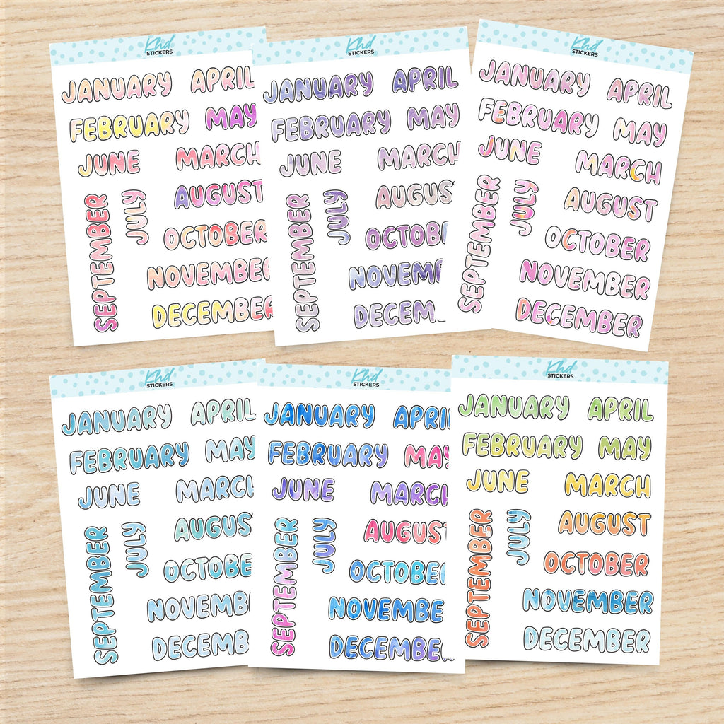 Watercolour Months of The Year Planner Stickers, Watercolour Collection, Removable