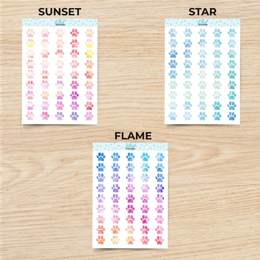 Watercolour Paw Prints Planner Stickers, Watercolour Collection, Removable