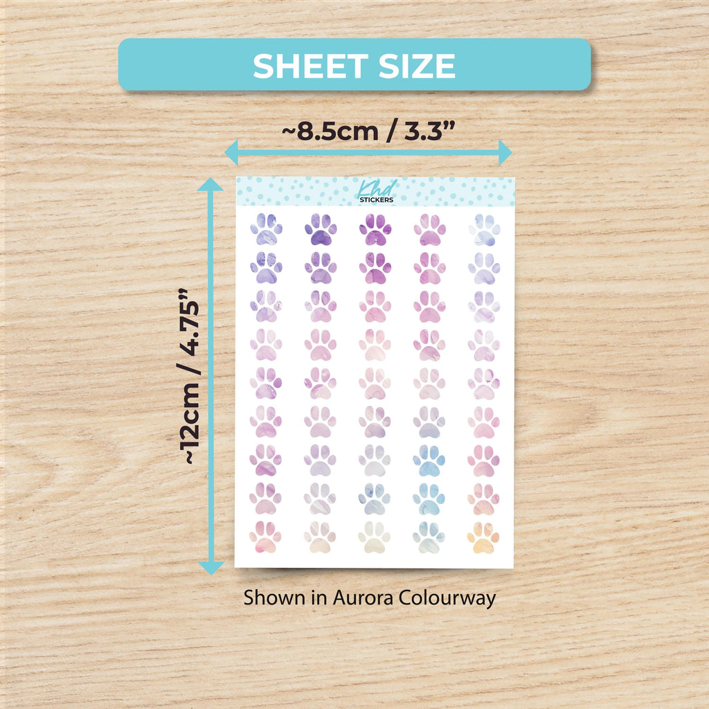 Watercolour Paw Prints Planner Stickers, Watercolour Collection, Removable