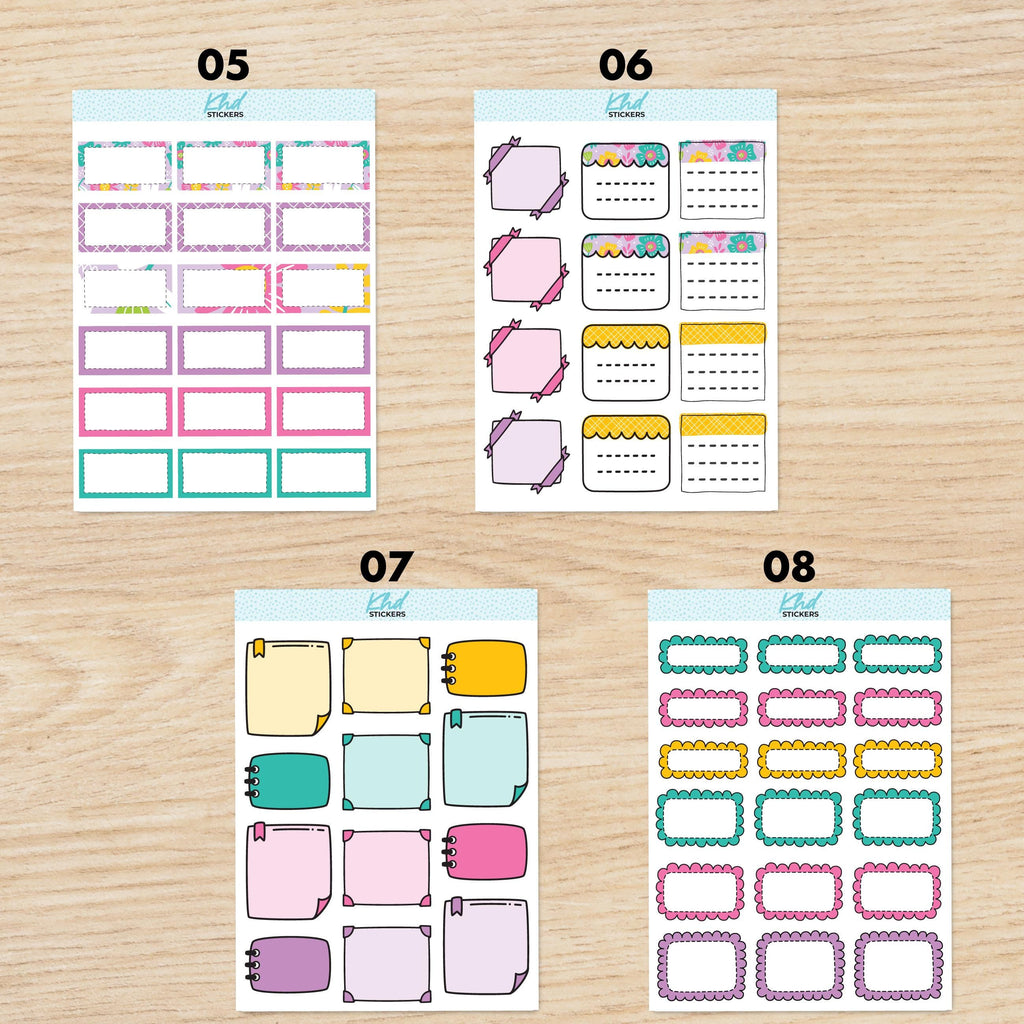 a set of three planner stickers with different shapes and sizes