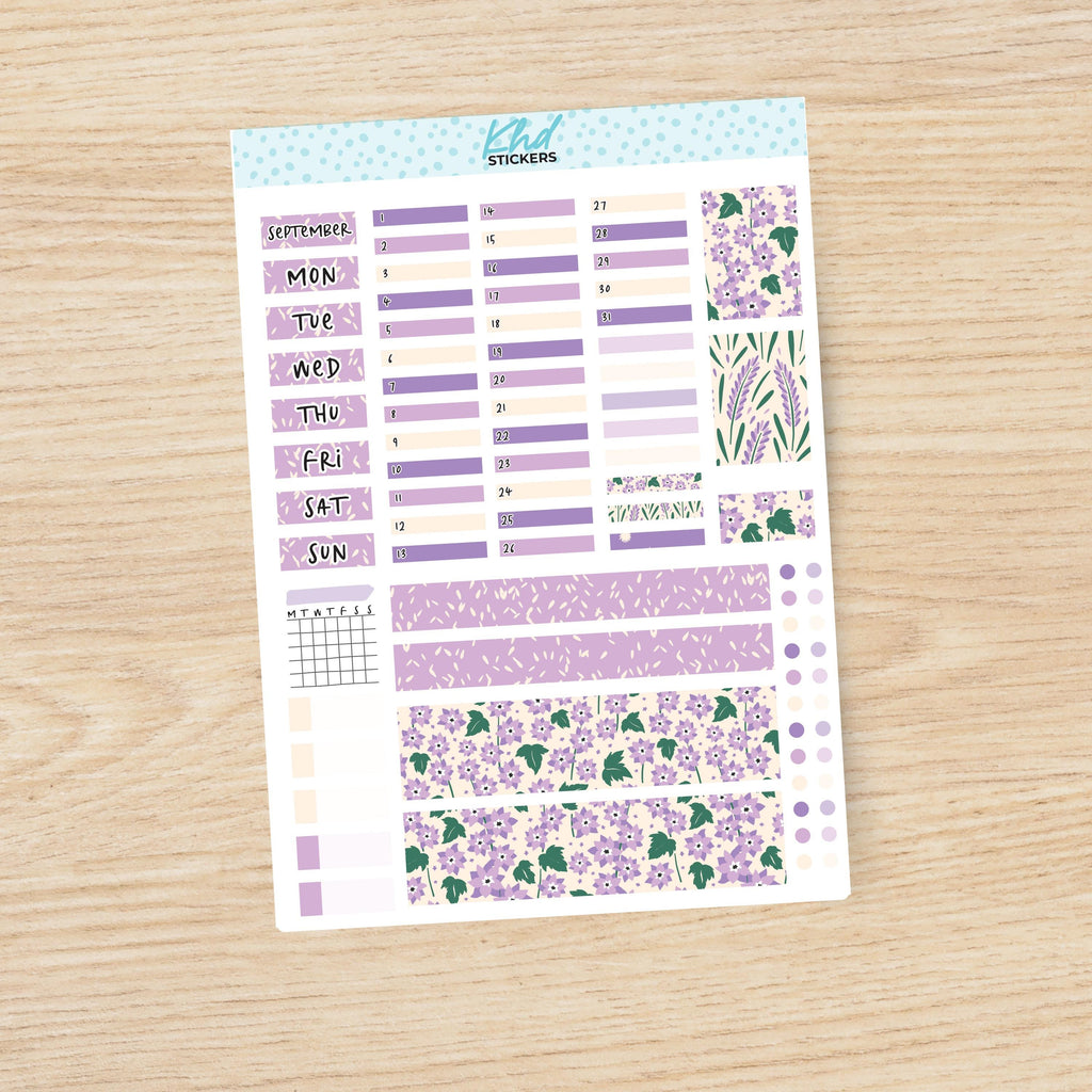 Pretty Purple Floral Hobonichi Weeks Monthly View Planner Sticker Kit