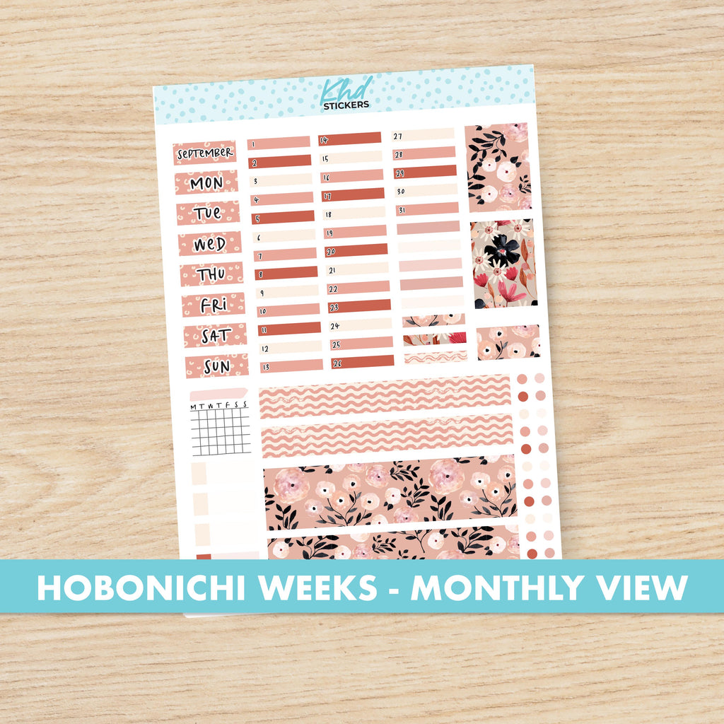 Pretty Floral Hobonichi Weeks Monthly View Planner Sticker Kit, Choice of Monthly, Set 47001