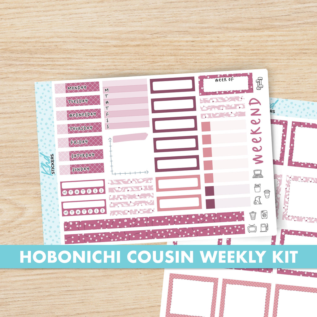 Pink Floral Sticker kit to fit Hobonichi Cousin (A5) planner