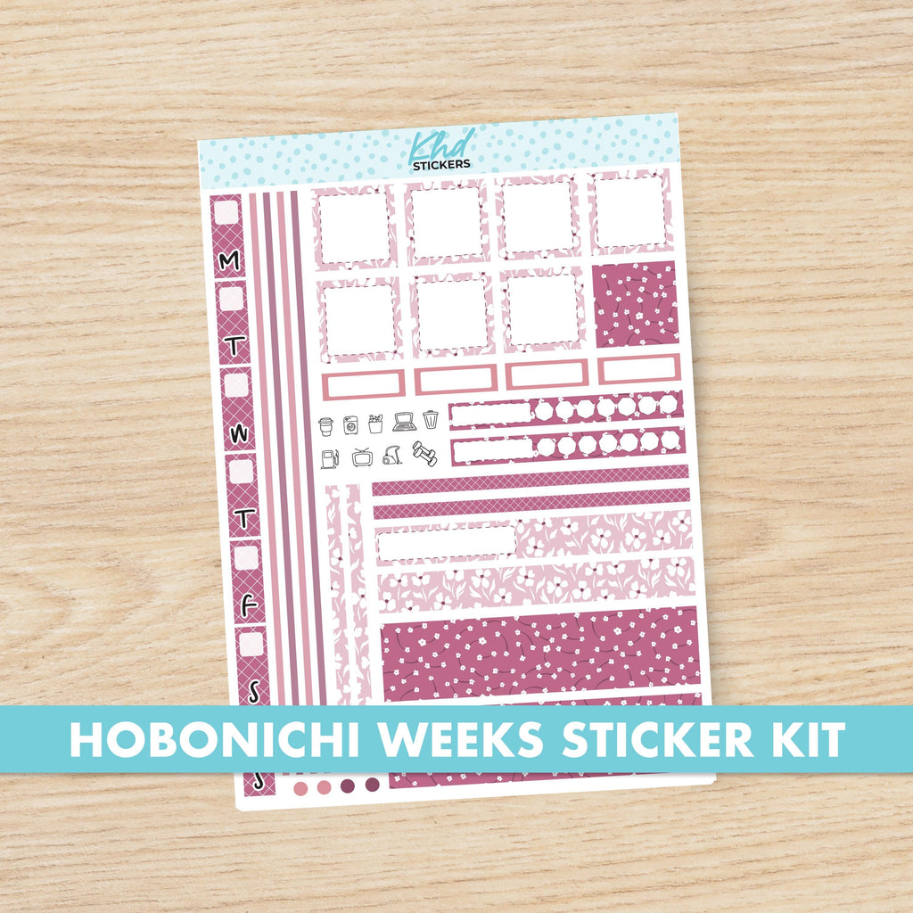 Pink Floral Sticker kit to fit Hobonichi Weeks