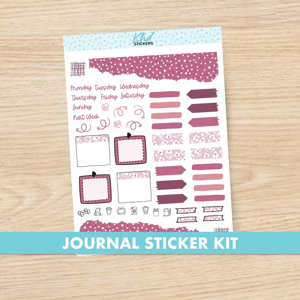 Pink Floral Journal Weekly Sticker Kit