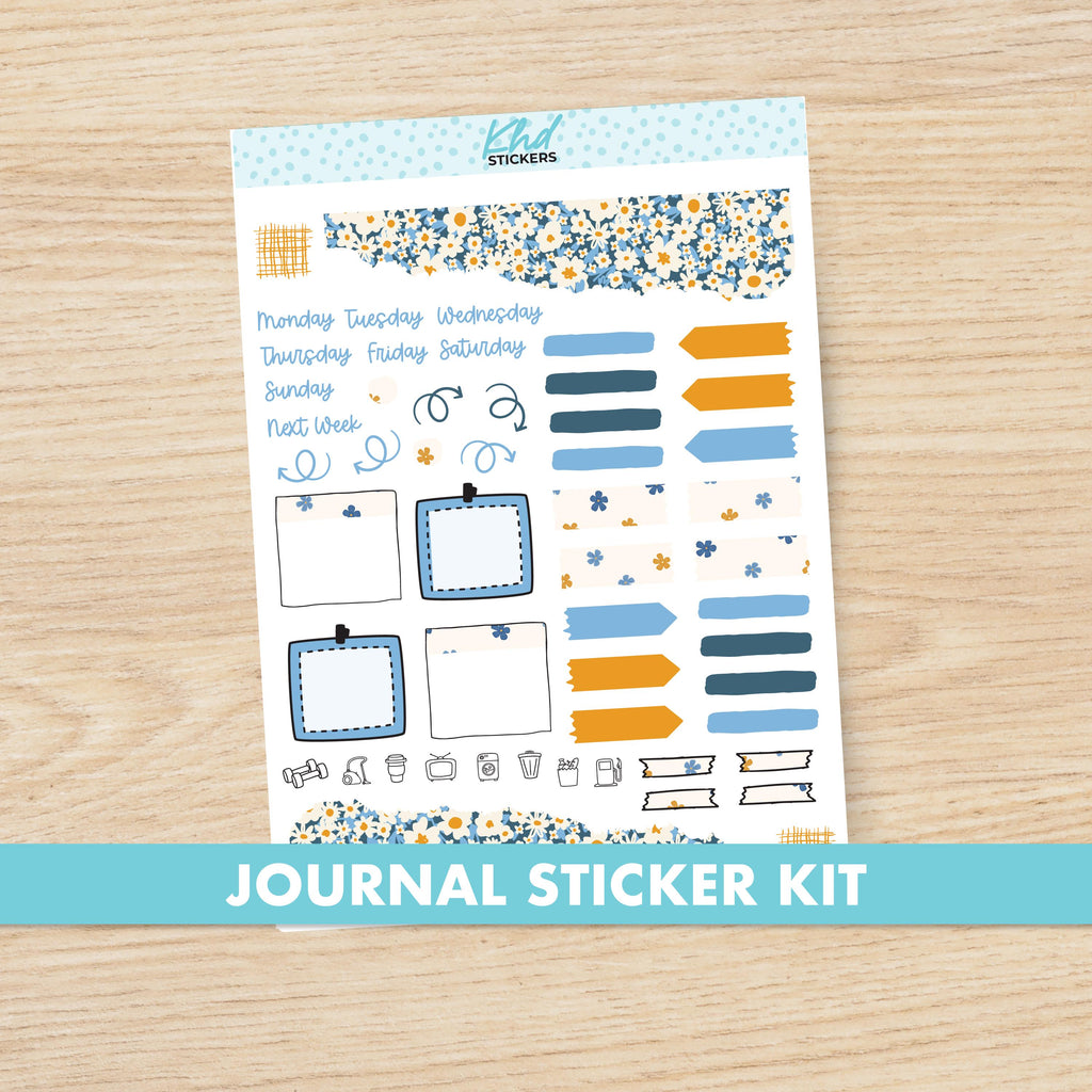 Blue & Orange Floral Journal Weekly Sticker Kit