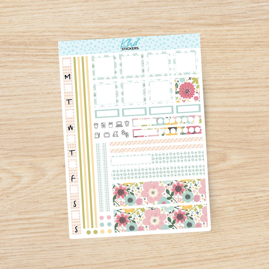 Pretty Pastel Floral Sticker kit to fit Hobonichi Weeks