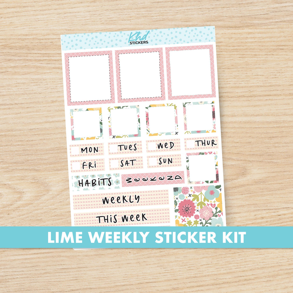 Pretty Floral Lime Weekly Planner Sticker Kit