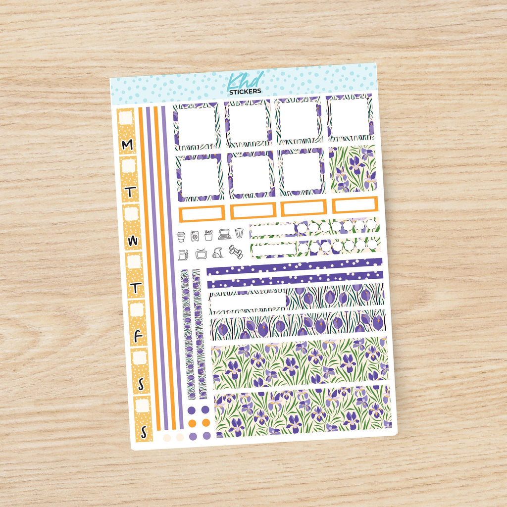 Purple Floral sticker kit to fit Hobonichi Weeks