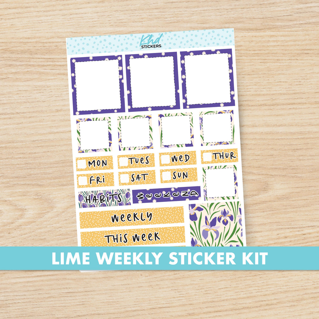 Purple Floral Lime Weekly Planner Sticker Kit