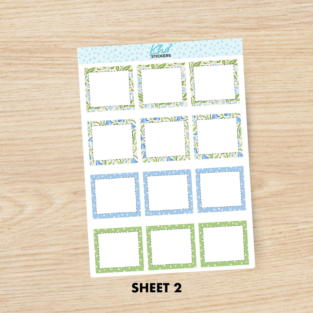 Pretty Blue & Green Floral Sticker kit to fit Hobonichi Cousin (A5) planner