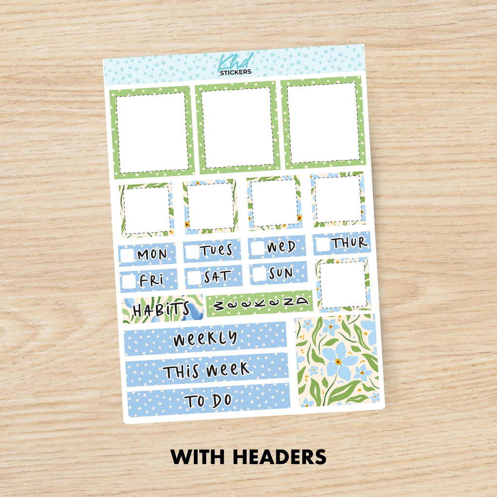 Floral Blue & Green Lime Weekly Planner Sticker Kit