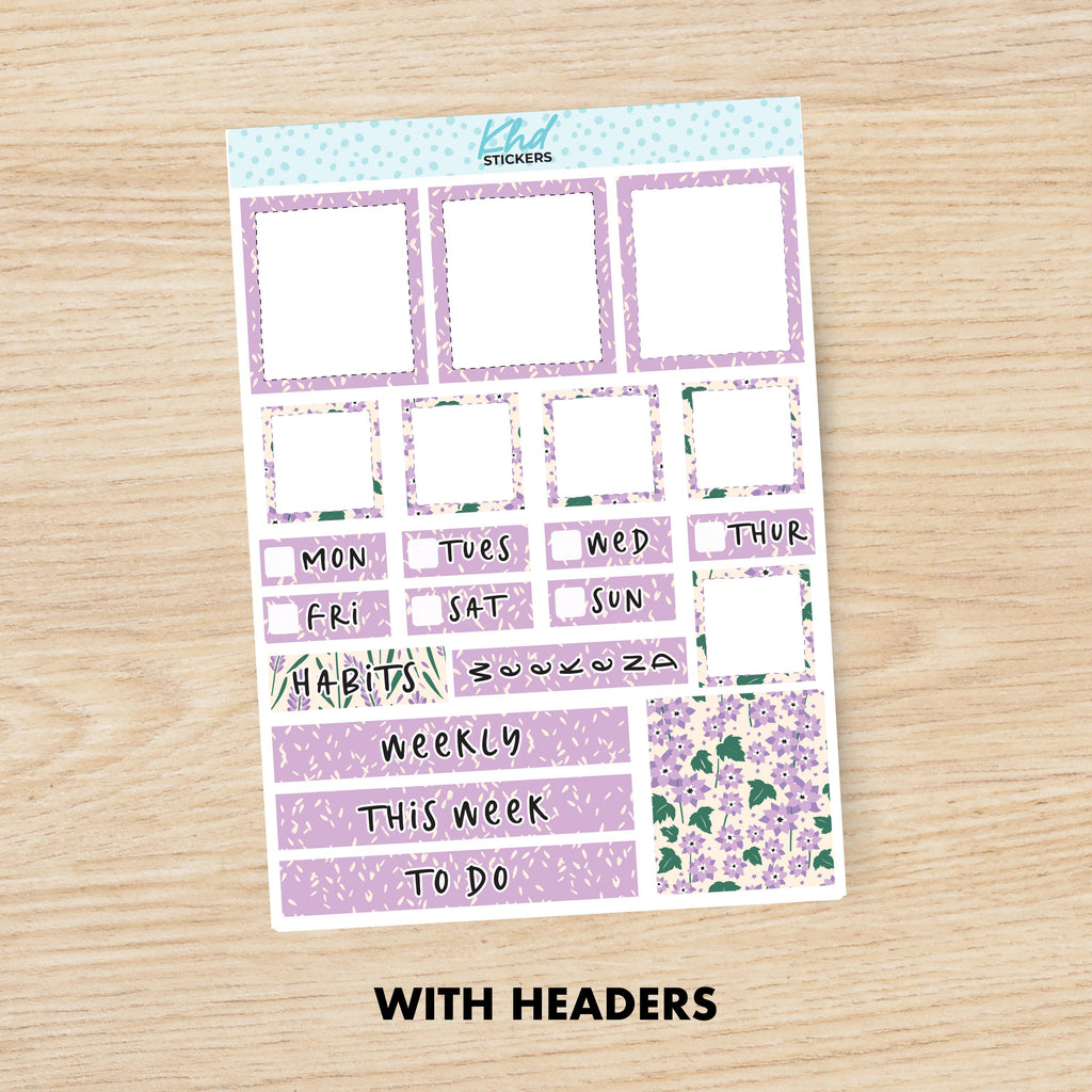 Pretty Purple Floral Lime Weekly Planner Sticker Kit