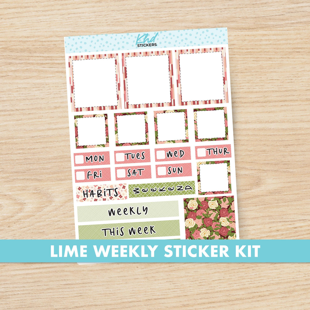 Country Meadow Lime Weekly Planner Sticker Kit