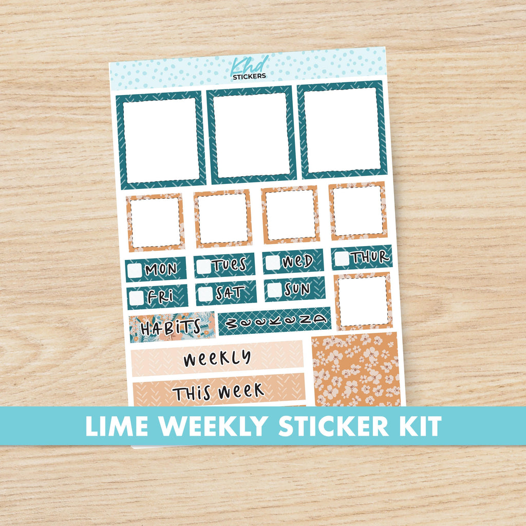 Wild Floral Lime Weekly Planner Sticker Kit