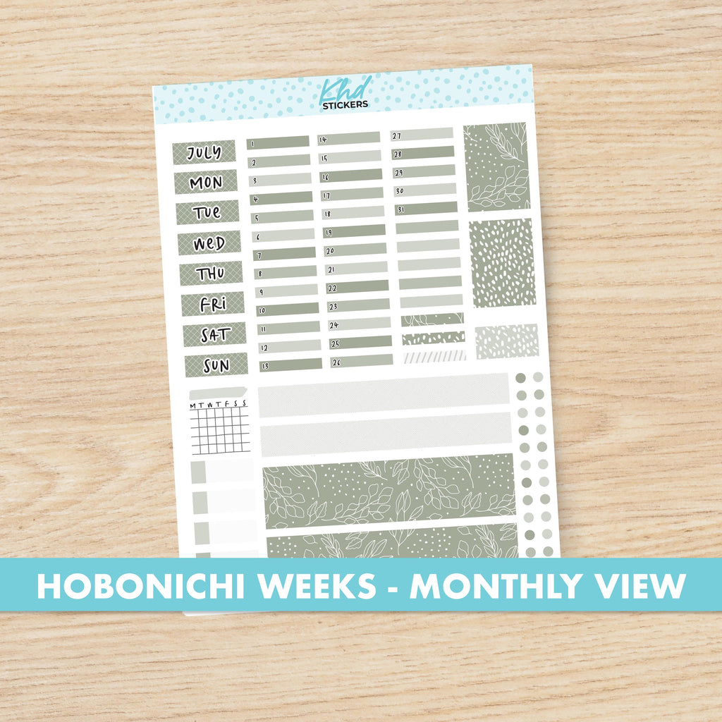 Relaxed Sunday Hobonichi Weeks Monthly View Planner Sticker Kit, Choice of Monthly, Set 47020