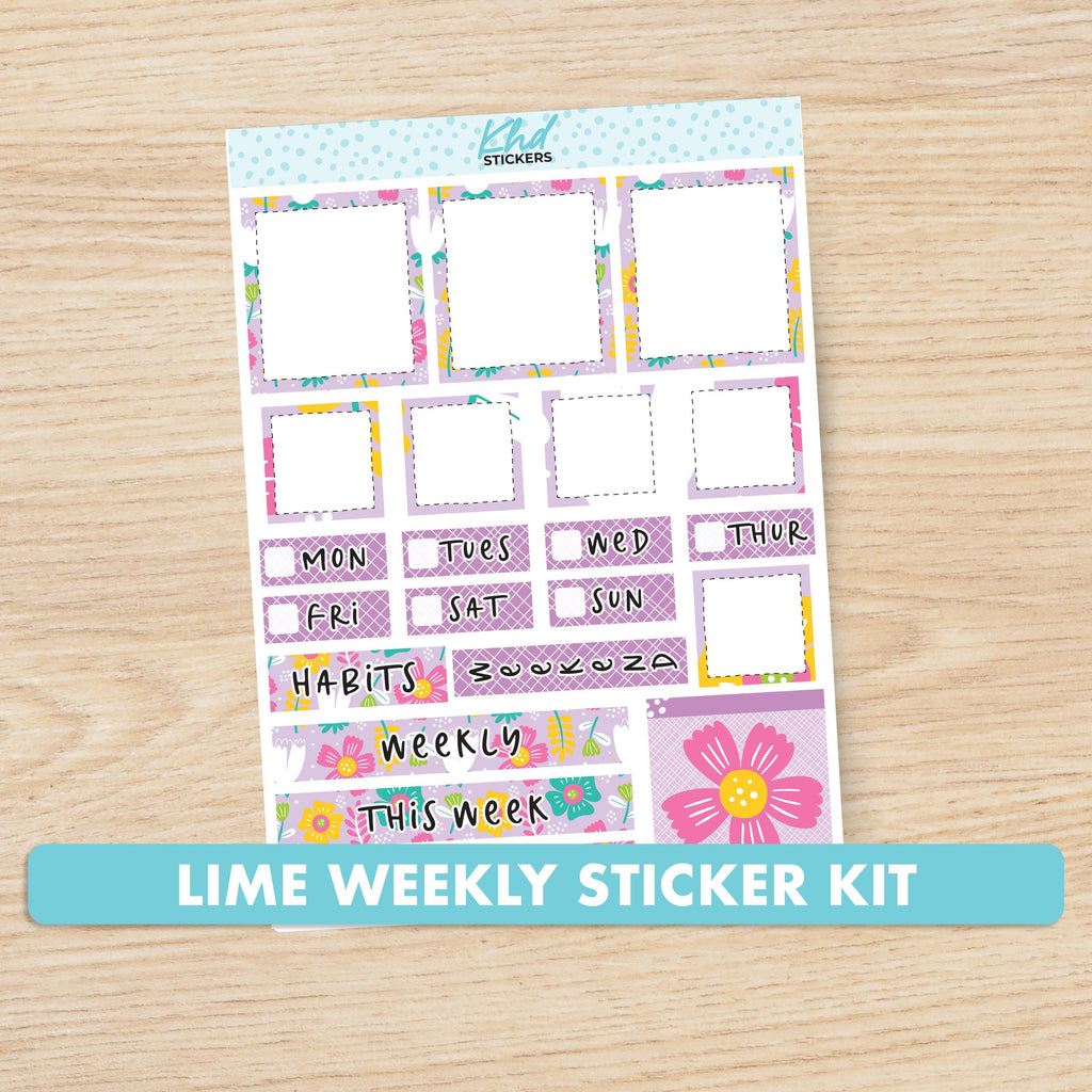 a printable planner sticker kit with a pink flower