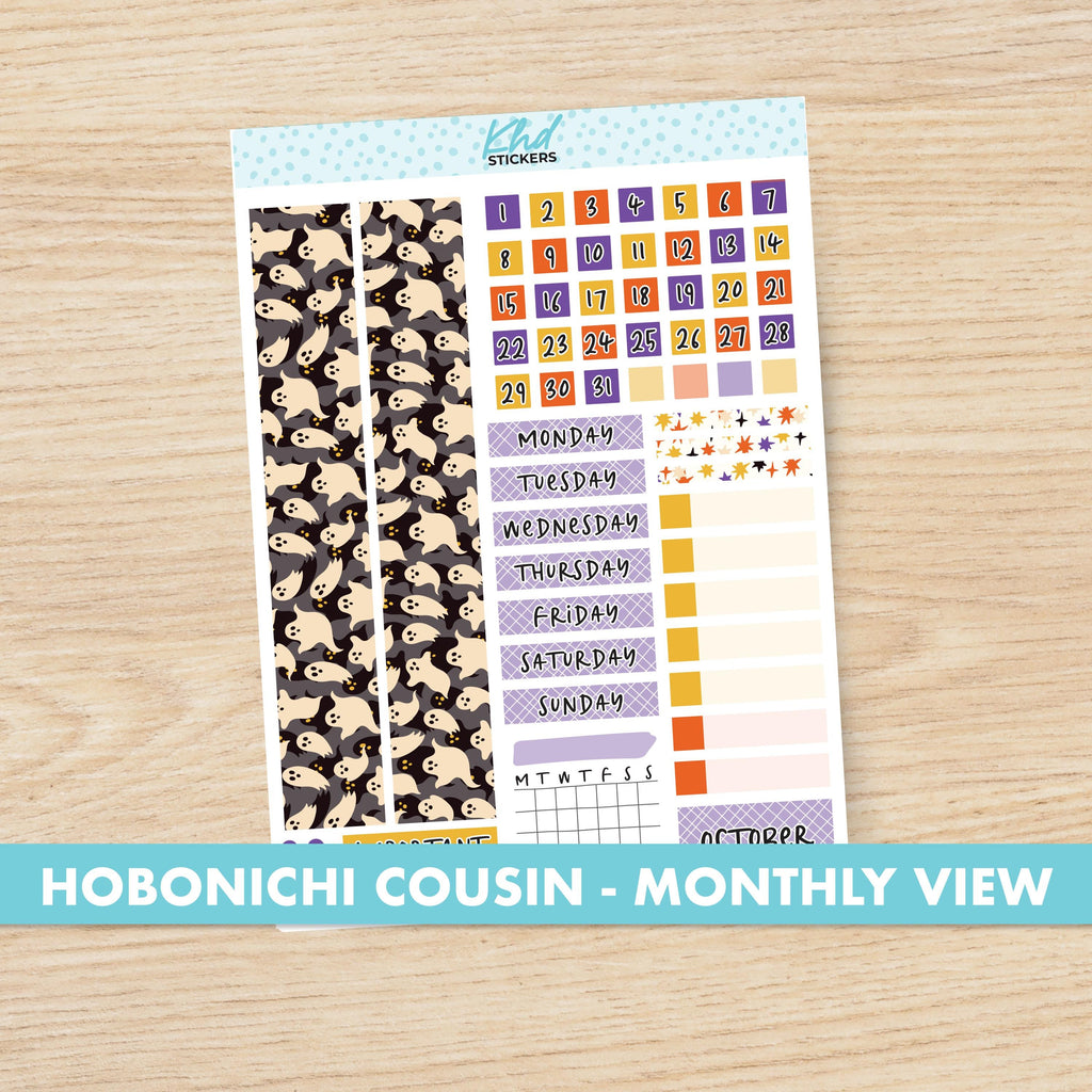 Ghostly Halloween Hobonichi Cousin (A5) Monthly View Planner Sticker Kit