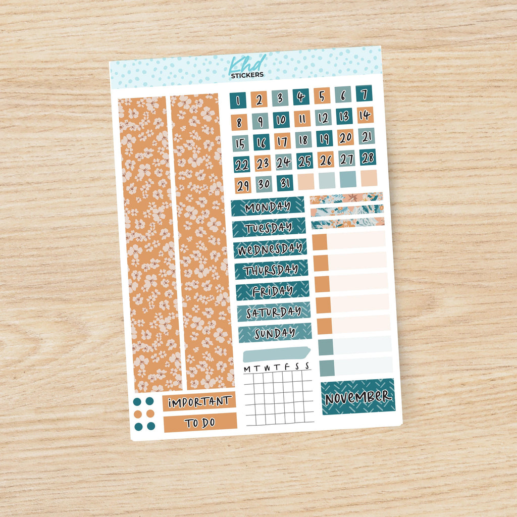 Wild Floral Hobonichi Cousin (A5) Monthly View Planner Sticker Kit