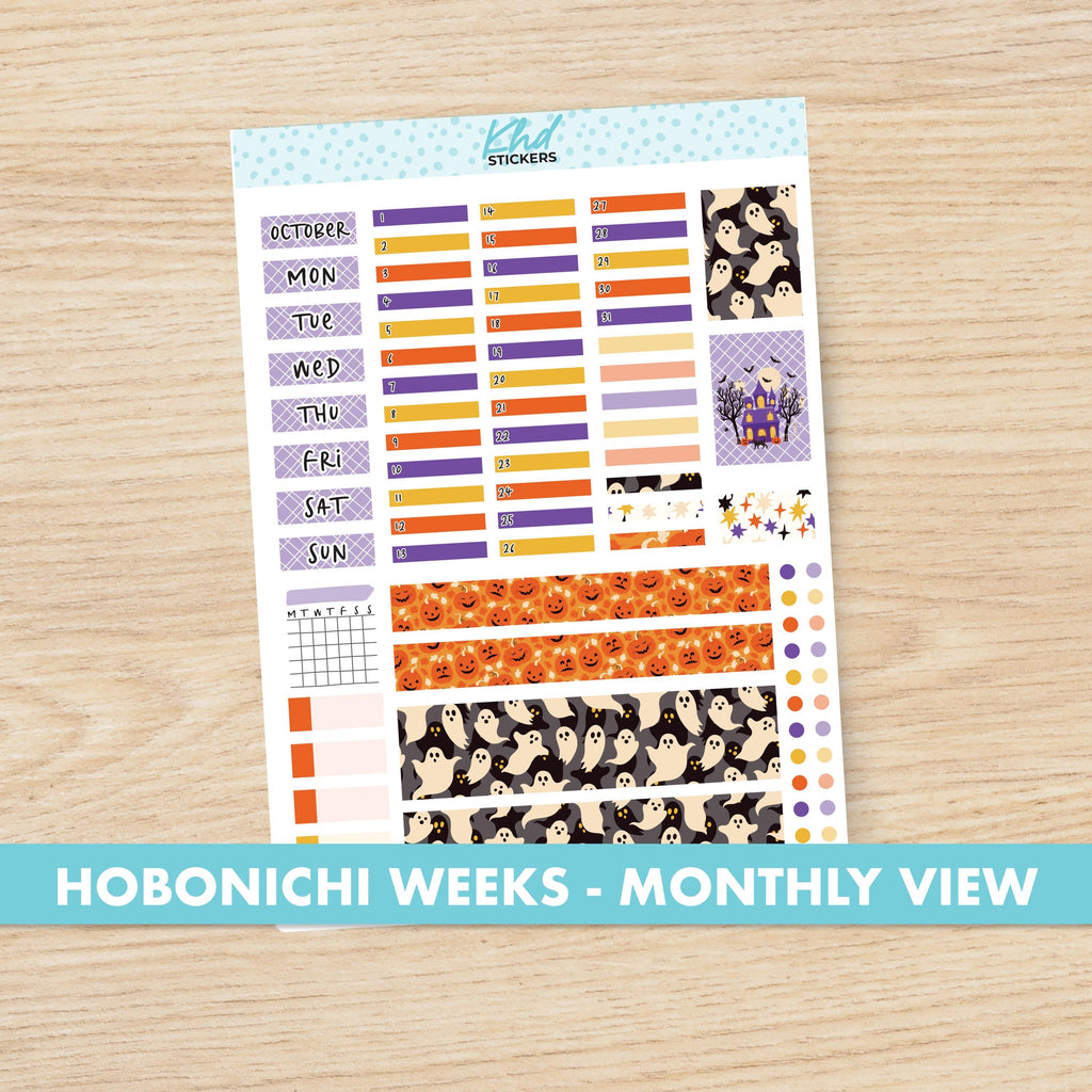 Ghostly Halloween Hobonichi Weeks Monthly View Planner Sticker Kit