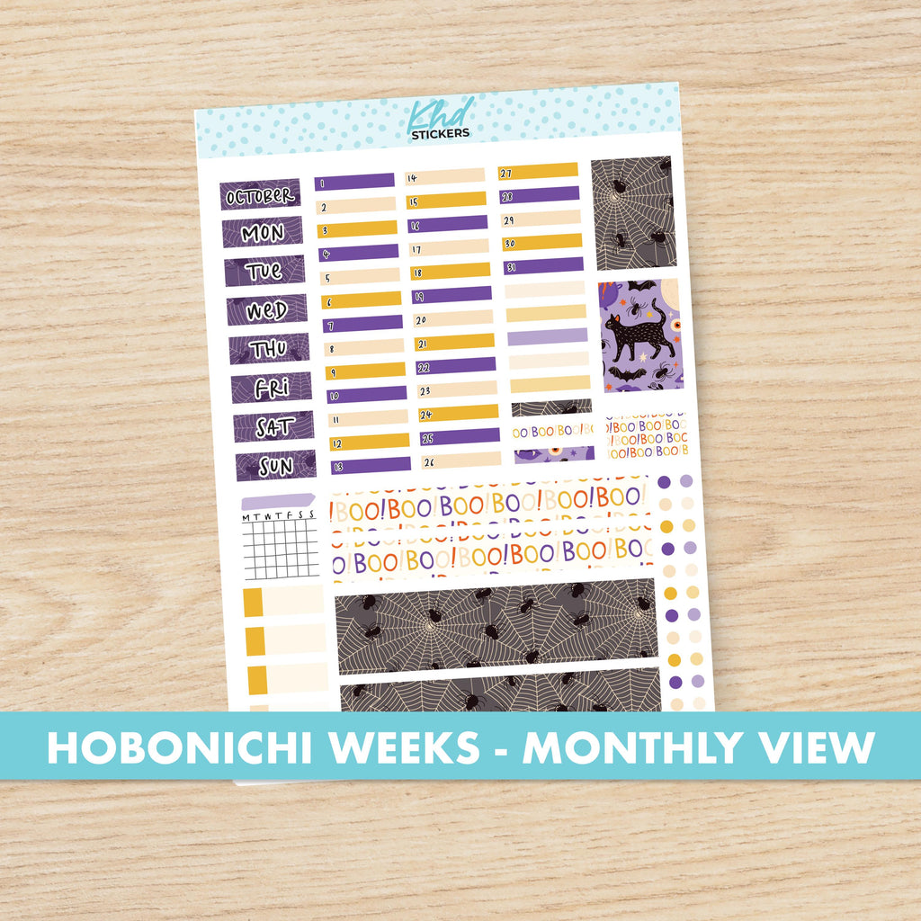 Dark Halloween Hobonichi Weeks Monthly View Planner Sticker Kit