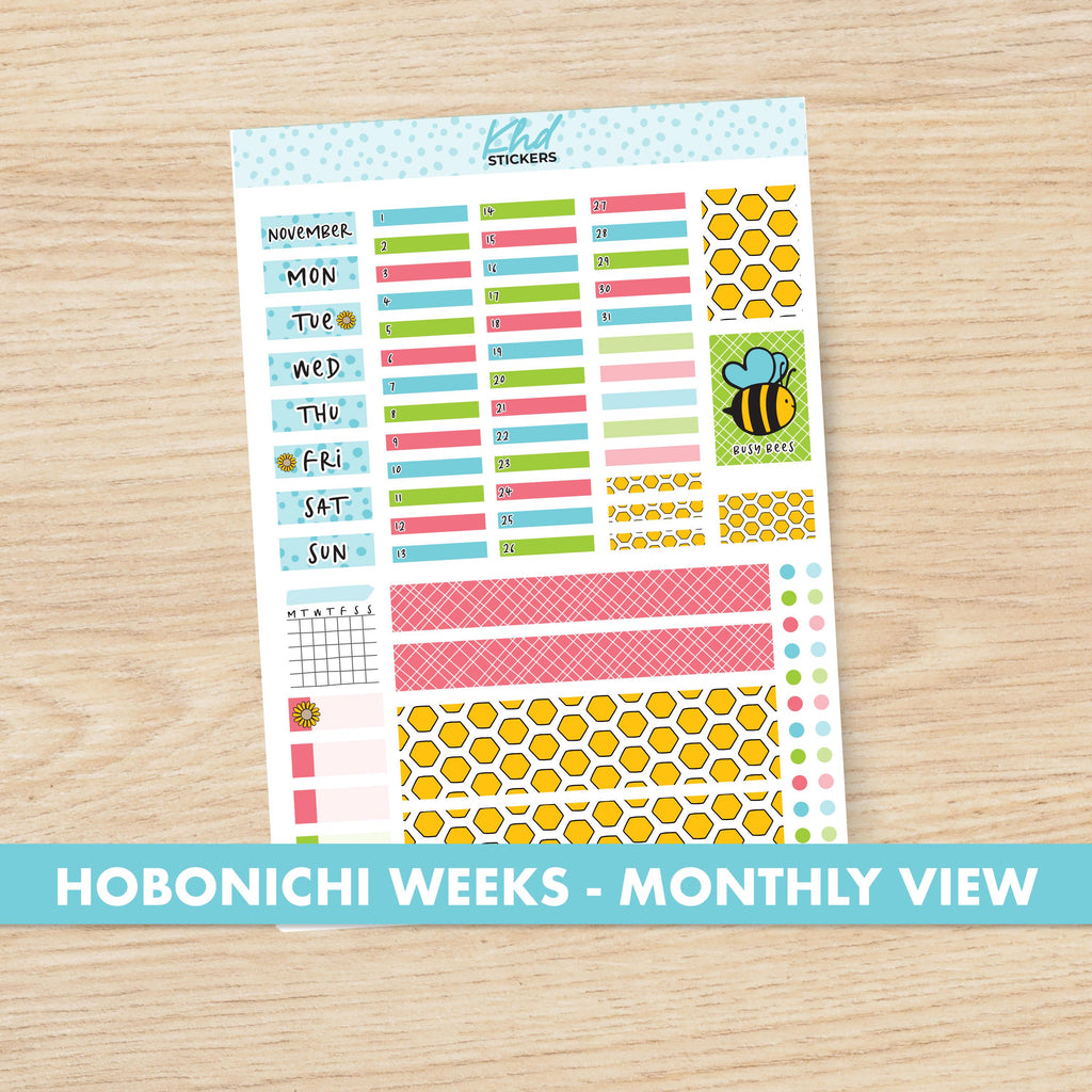 Busy Bees Hobonichi Weeks Monthly View Planner Sticker Kit, Choice of Monthly, Set 47007