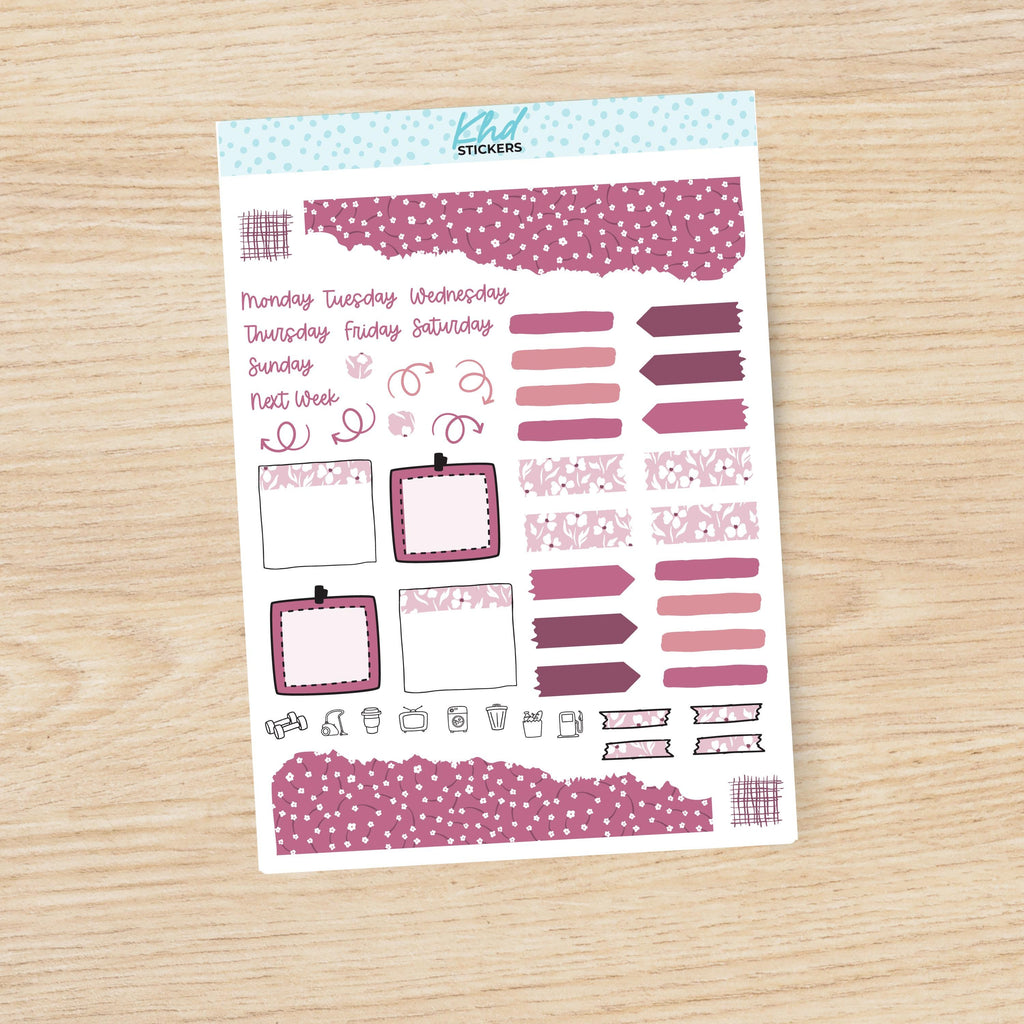 Pink Floral Journal Weekly Sticker Kit