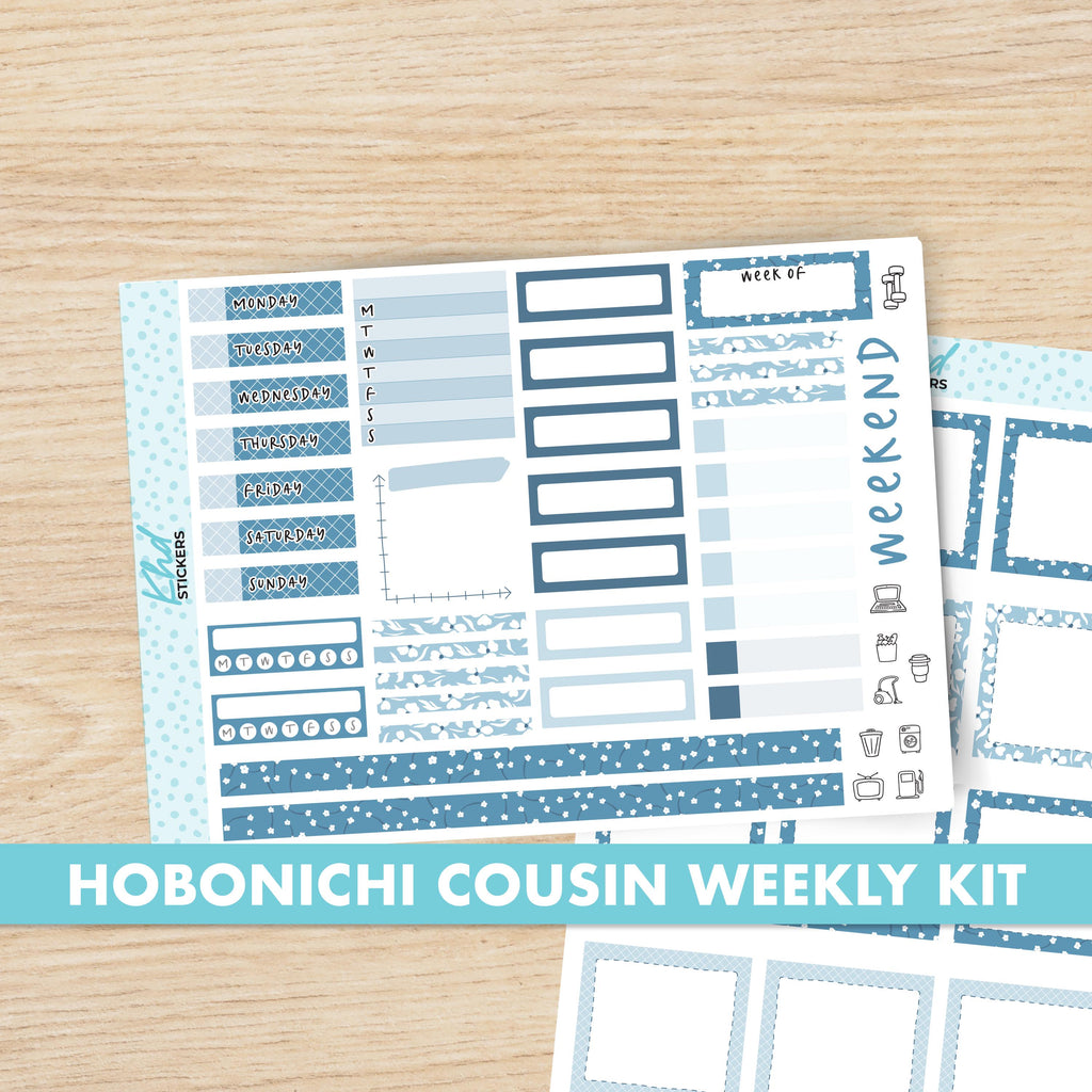 Blue Floral Sticker kit to fit Hobonichi Cousin (A5) planner