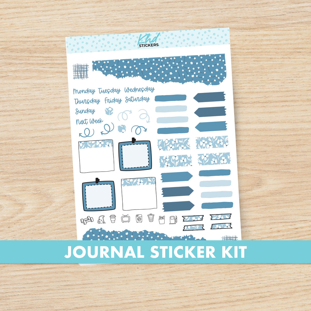 Blue Floral Journal Weekly Sticker Kit