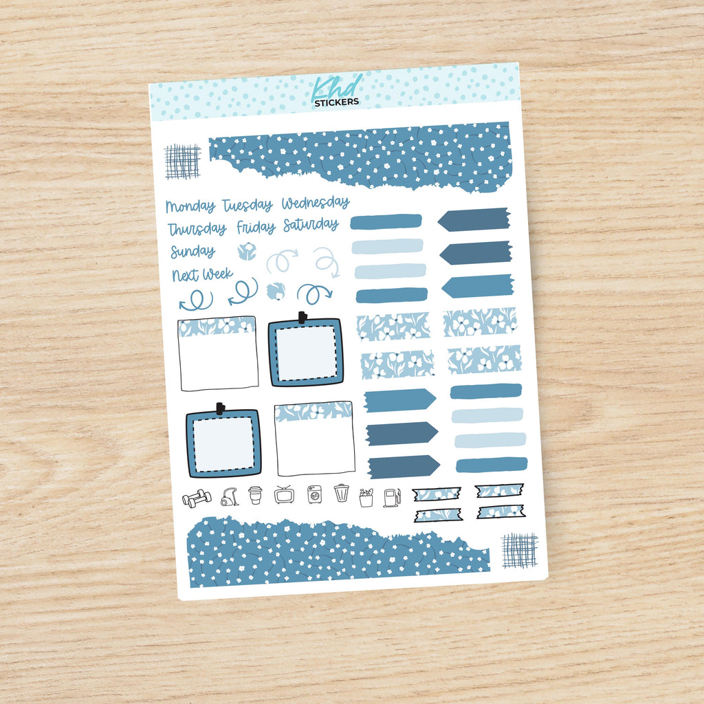 Blue Floral Journal Weekly Sticker Kit