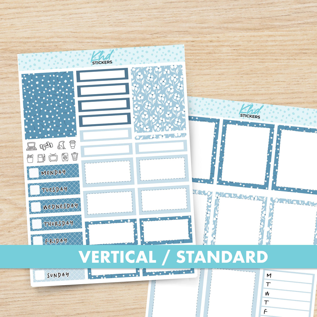 Vertical Blue Floral Planner Sticker Set