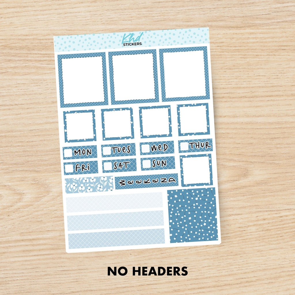 Blue Floral Lime Weekly Planner Sticker Kit