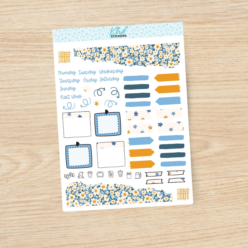 Blue & Orange Floral Journal Weekly Sticker Kit