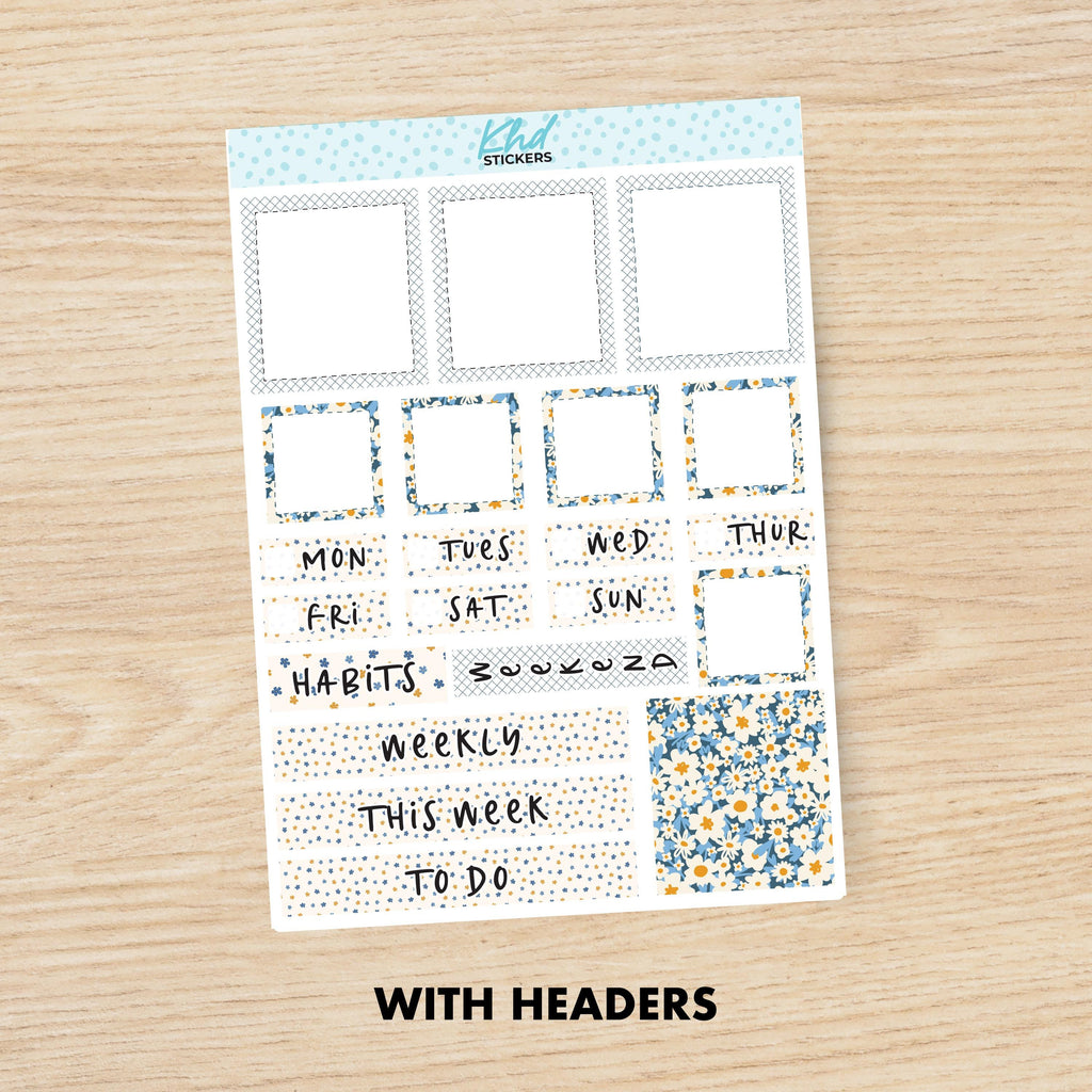 Blue & Orange Floral Lime Weekly Planner Sticker Kit