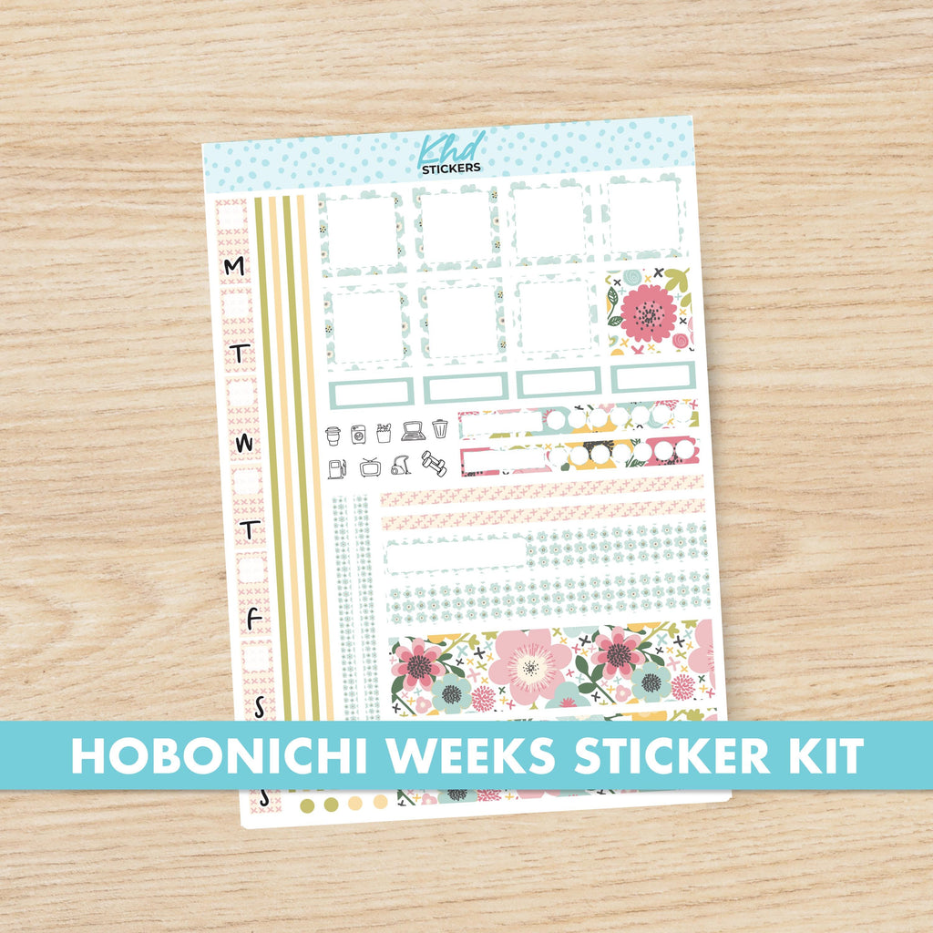 Pretty Pastel Floral Sticker kit to fit Hobonichi Weeks