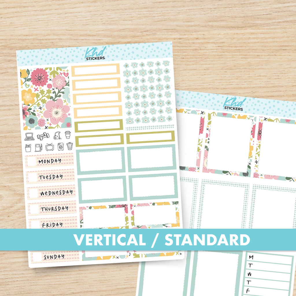 Vertical Pretty Floral Planner Sticker Set