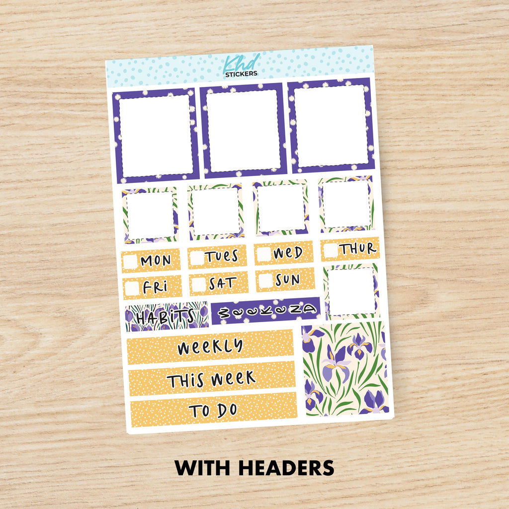 Purple Floral Lime Weekly Planner Sticker Kit