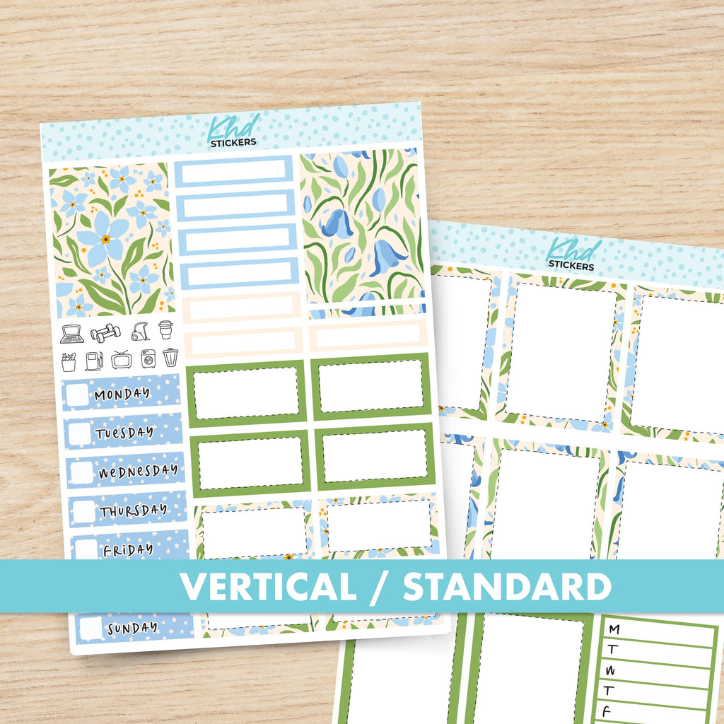 Blue & Green Vertical Floral Planner Sticker Set