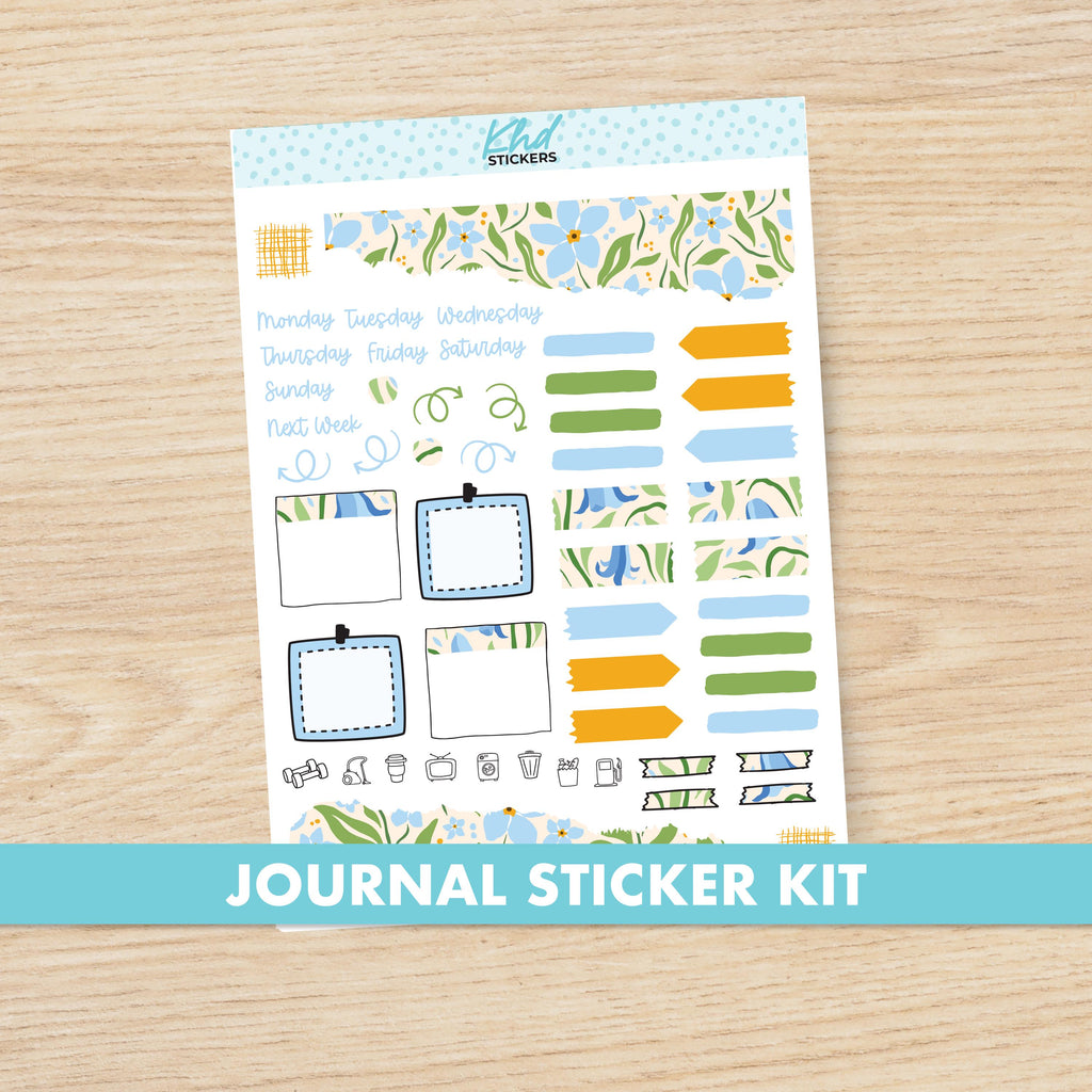 Pretty blue & green Floral Journal Weekly Sticker Kit