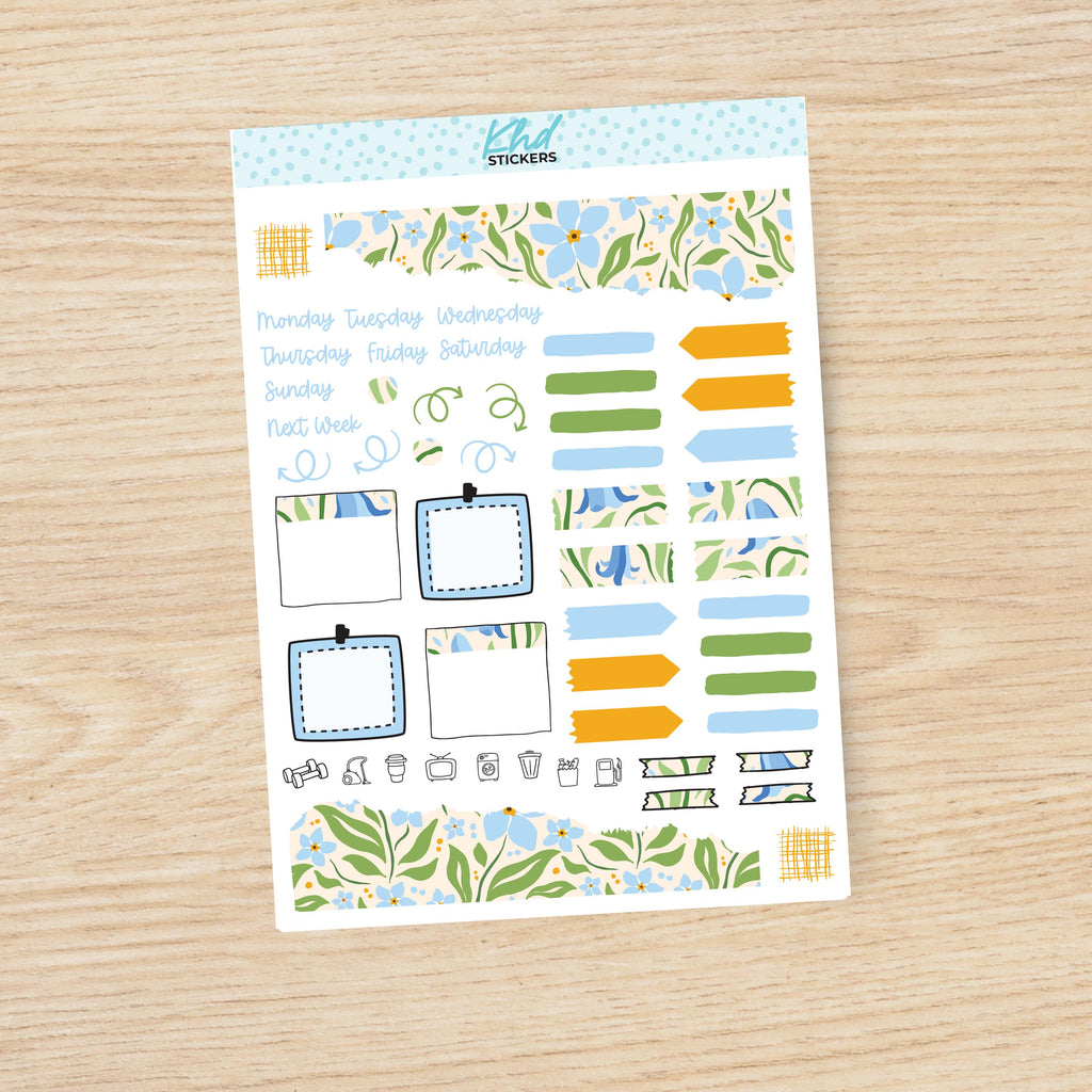 Pretty blue & green Floral Journal Weekly Sticker Kit